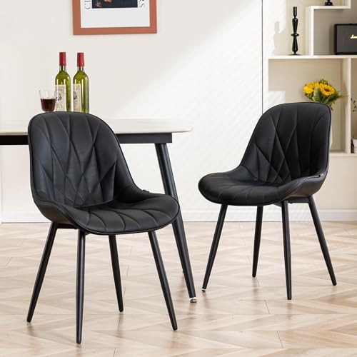 YOUNIKE Black Modern Dining Chair Set, Adjustable Feet, Faux Leather, 300LBS Support