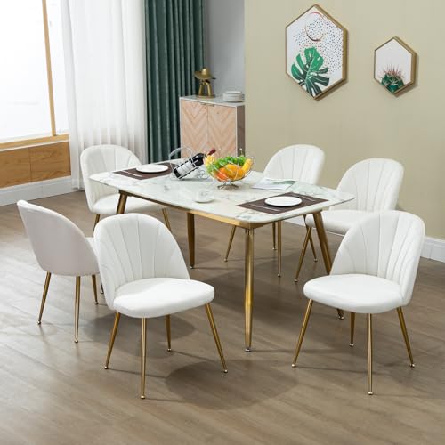 4 Beige Velvet Mid Century Modern Dining Chairs, Gold Legs
