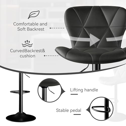 Set of 2 Adjustable Swivel Faux Leather Bar Stools with High Backrest for Kitchen Island - Black