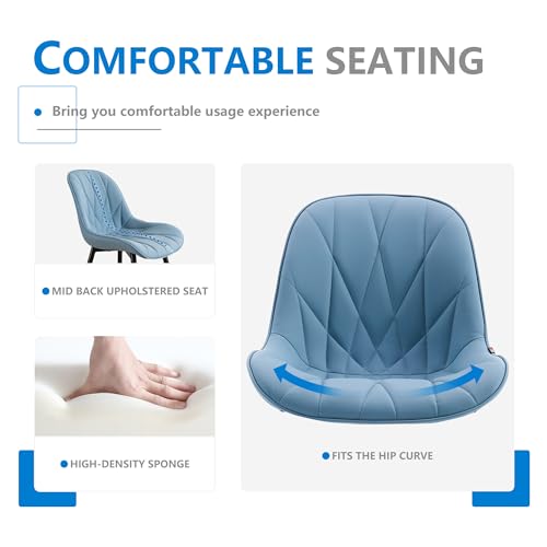 YOUNIKE Set of 2 Blue Faux Leather Dining Chairs - Modern Armless Kitchen and Bedroom Seats