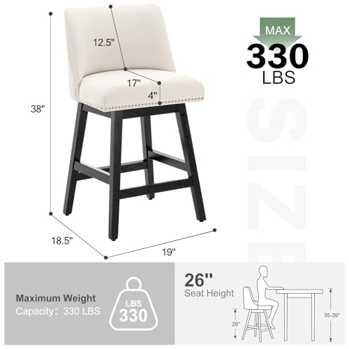 4 Pack White 26" Swivel Bar Stools with Backs & Faux Leather Seats