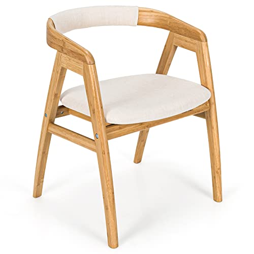 Bamboo Accent Chair with Comfy Cushion for Living Room, Bedroom, Dining Room