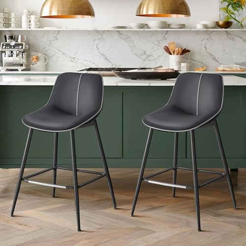 WKGZ INVESTCO Set of 2 Counter Height Bar Stools with Back, 24.4-Inch Tall, Ink Black