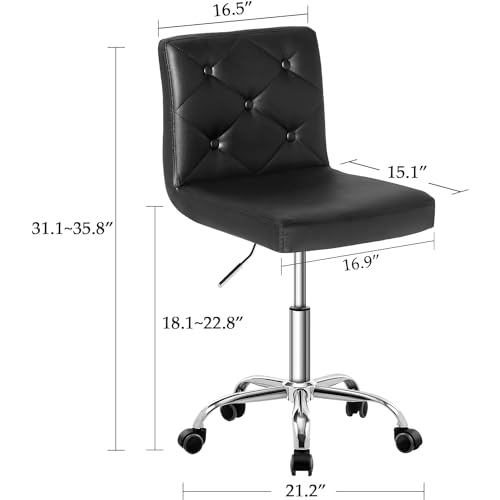 VECELO PU Leather Mid-Back Armless Desk Chair - Adjustable Height & 360° Swivel for Home Office