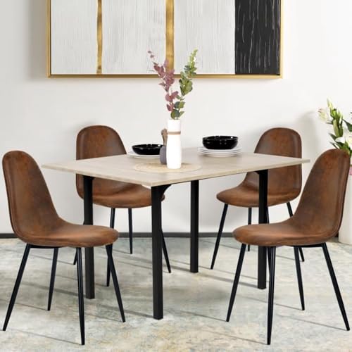 Homy Casa Mid-Century Modern Upholstered Dining Chair Set of 4 with Metal Legs (Brown)