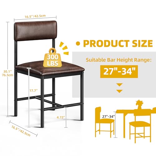 DWVO Set of 4 Brown Upholstered Dining Room Chairs with Metal Legs for Kitchen and Living Room