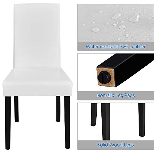 Yaheetech Set of 4 Modern Faux Leather Dining Chairs with Solid Wood Legs - White