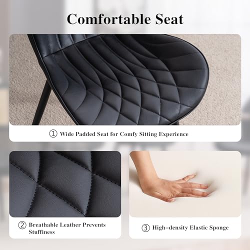 YOUNIKE Set of 2 Upholstered Faux Leather Dining Chairs with Adjustable Metal Legs - Black