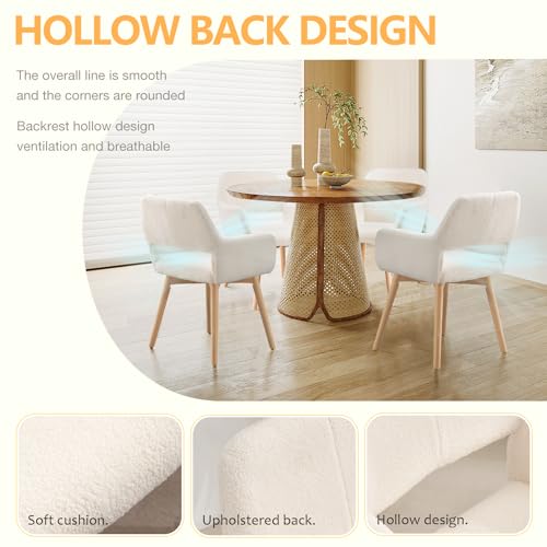 Mid Century Modern Upholstered Dining Chairs Set of 2, 4, or 6 - Comfy Accent Chairs for Kitchen, Living Room, and Bedrooms (Wool White)