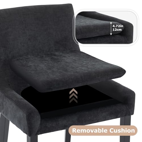 COLAMY Set of 6 Modern Upholstered Dining Chairs with Wood Legs - Black Corduroy Mid Back Accent Chairs for Living/Dining Room