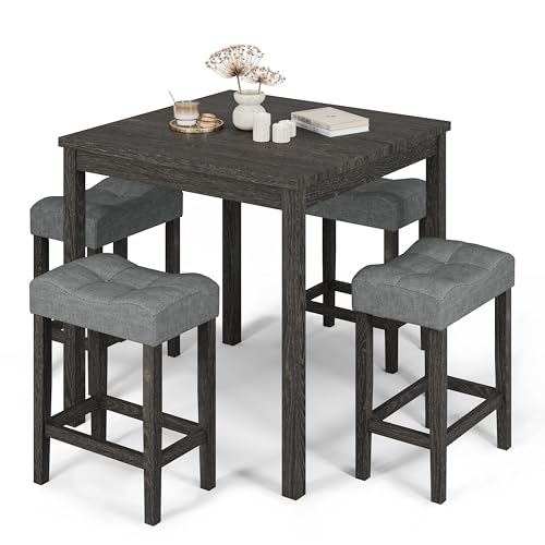 Modern Black Dining Set with 35" Table & 4 Stools