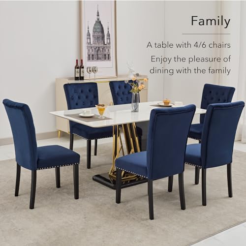 2-Piece Blue Velvet Dining Chair Set with Wood Accents