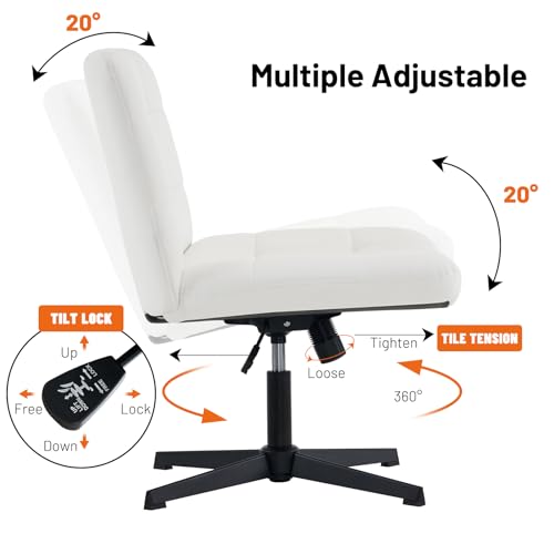 Armless Adjustable White Office Desk Chair