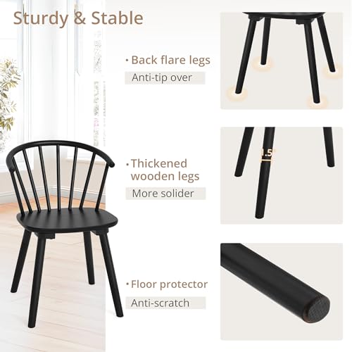 LUE BONA Set of 4 Black Farmhouse Dining Chairs with Semicircular Backrest, 18 Inch