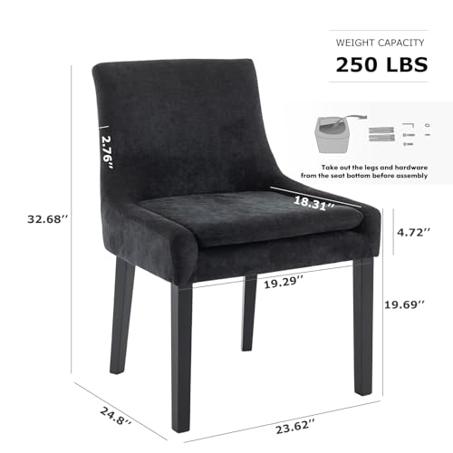 COLAMY Set of 6 Modern Upholstered Dining Chairs with Wood Legs - Black Corduroy Mid Back Accent Chairs for Living/Dining Room