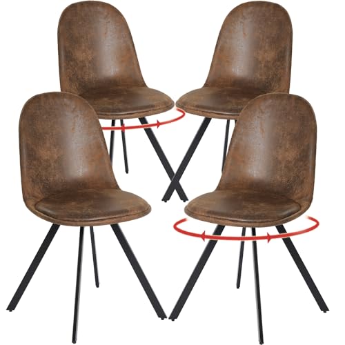 4-Piece Brown Suede Swivel Dining Chair Set with Padded Seats