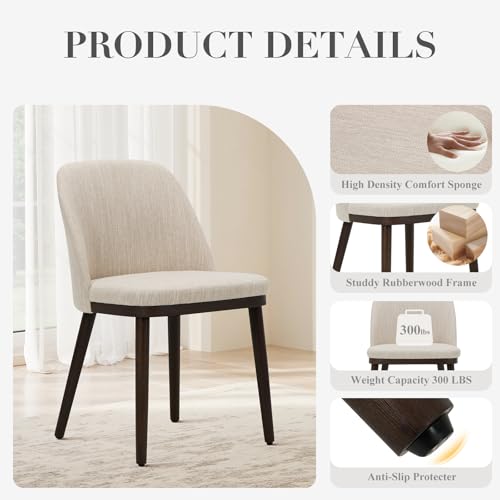 COLAMY Set of 4 Upholstered Dining Chairs, Modern Beige Fabric Side Chairs with Wood Legs for Kitchen and Dining Room