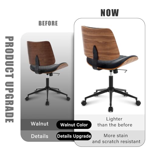Black PU Leather Mid Back Swivel Chair with Wheels for Home Office