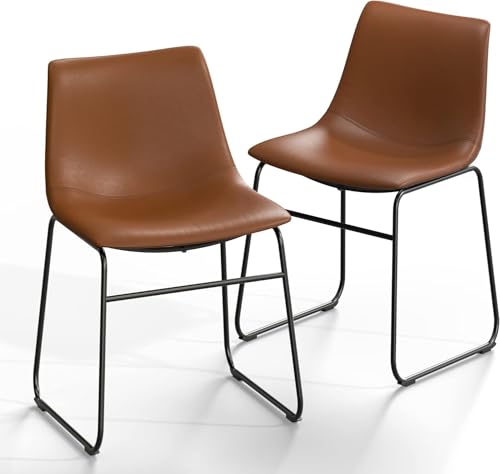 Set of 2 Modern Walnut Dining Chairs with Metal Legs for Kitchen and Living Room
