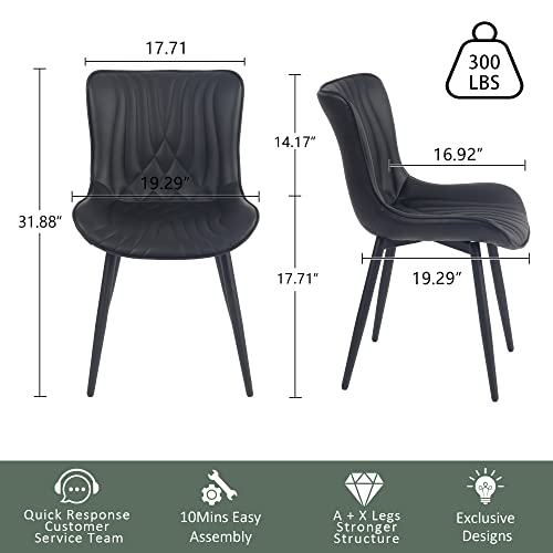 YOUTASTE Set of 2 Black Upholstered Mid-Century Modern Dining Chairs