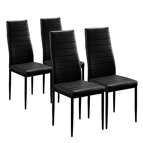 Karl Home Black Dining Chair Set of 4 - Curved Leather Dining Chairs for Kitchen and Living Room, 300lbs Capacity