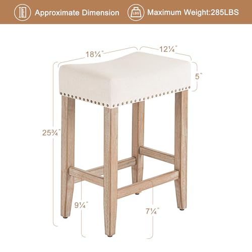 Kitchen Bar Stools Set of 2, Counter Height with Wooden Legs, Beige