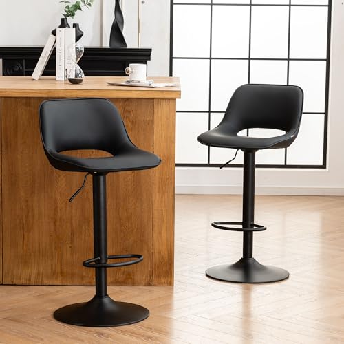 YOUNIKE Set of 2 Black Modern Swivel Bar Stools - Adjustable Faux Leather Counter Stools for Kitchen Island