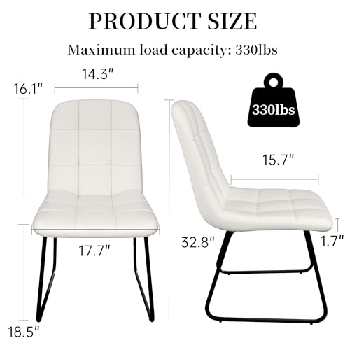 Set of 4 Modern Faux Leather Dining Chairs for Kitchen and Living Room (Off-White with Black Legs)
