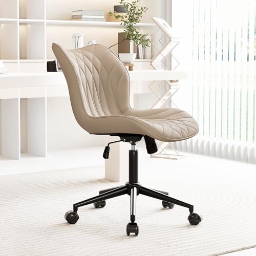 WKGZ INVESTCO Ergonomic Armless Desk Chair - Adjustable Comfortable Office Chair with Wheels in Khaki