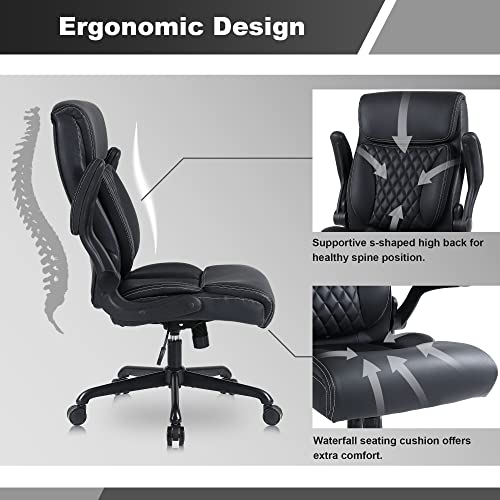 Ergonomic Executive Office Chair with Lumbar Support and Adjustable Features, Black