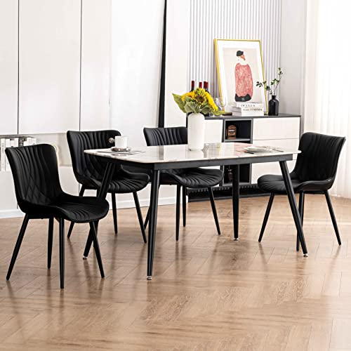 YOUTASTE Mid-Century Modern Black Upholstered Dining Chairs Set of 2