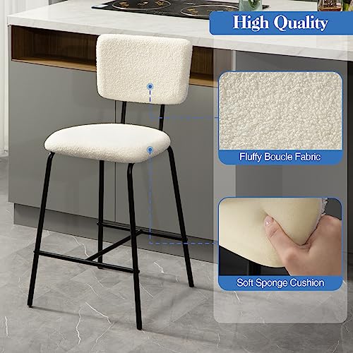White Upholstered Counter Stools Set of 2 - Modern Design for Kitchen Island
