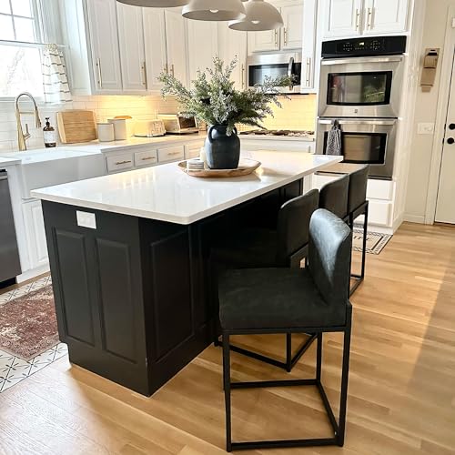 PHI VILLA Set of 2 Counter Height Bar Stools - 24 Modern PU Leather Kitchen Chairs with Backs