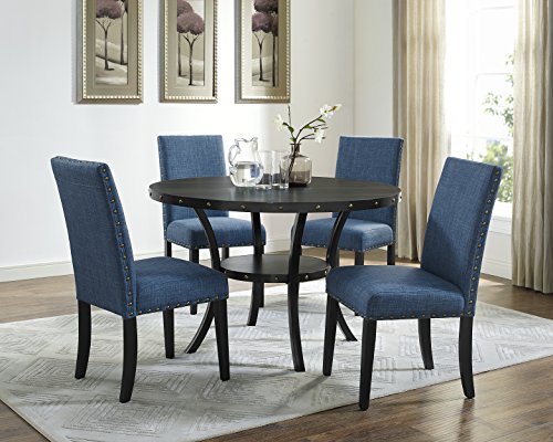 Set of 2 Roundhill Biony Blue Dining Chairs with Nailhead Trim