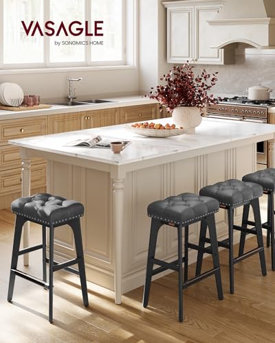 Set of 4 Counter Height Saddle Bar Stools for Kitchen Island - Ink Black