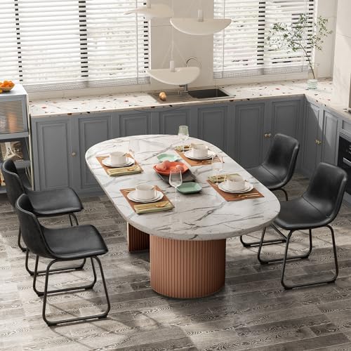 6-Piece Black PU Leather Dining Chair Set with Metal Legs