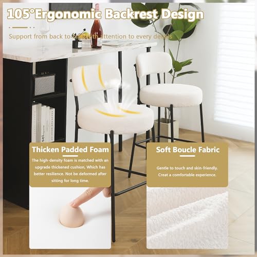 Modern White Bar Stools Set of 2 for Kitchen Island, 27 Counter Height
