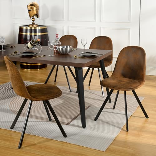 4-Piece Brown Suede Swivel Dining Chair Set with Padded Seats