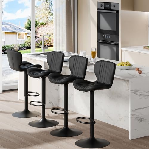 Modern Swivel Bar Stools Set of 4 for Counter with Backrest and Footrest, Black