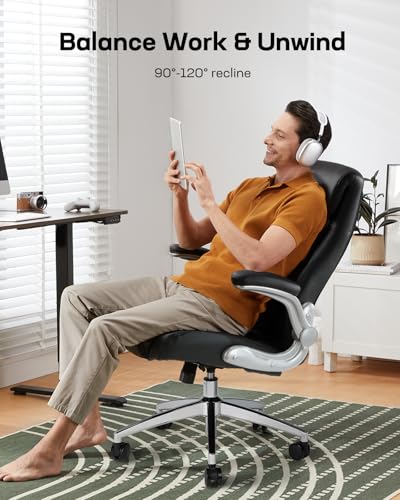 Marsail Ergonomic High Back Office Chair with Dynamic Lumbar Support, Tilt Function & Flip-Up Arms – Ideal for Home Offices, Black