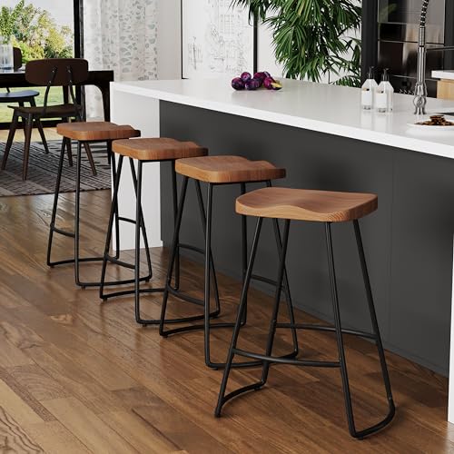 Alunaune Brown Backless Metal Saddle Seat Bar Stools Set of 4