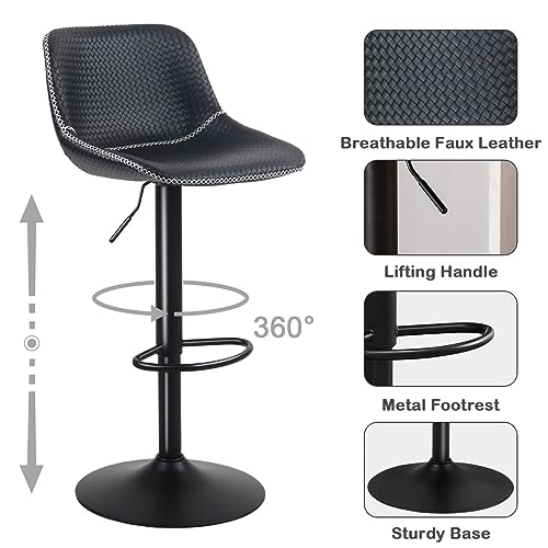 Modern Faux Leather Swivel Bar Stools Set of 2 for Kitchen Islands