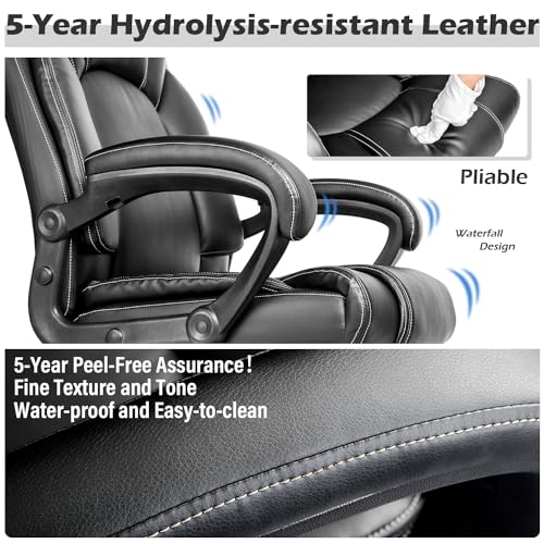 OUTFINE Ergonomic Executive Office Chair with Hydrolysis-Resistant Leather and Tilting Function in Black