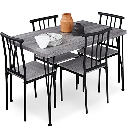 Gray 5-Piece Metal & Wood Dining Table Set for Kitchen
