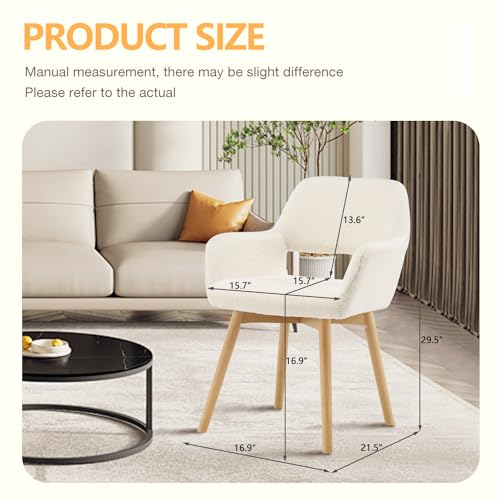 Mid Century Modern Upholstered Dining Chairs Set of 2, 4, or 6 - Comfy Accent Chairs for Kitchen, Living Room, and Bedrooms (Wool White)