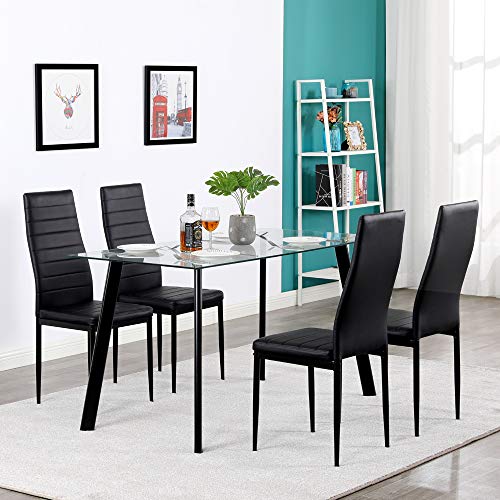 Karl Home Black Dining Chair Set of 4 - Curved Leather Dining Chairs for Kitchen and Living Room, 300lbs Capacity