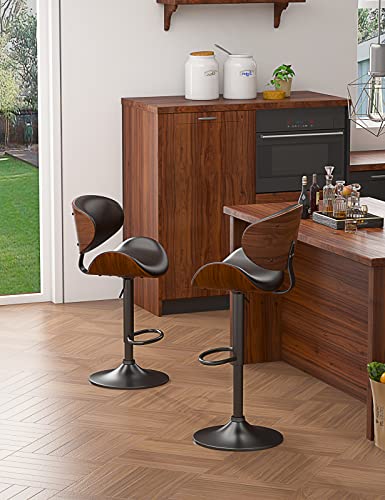 Set of 2 Adjustable Swivel Bar Stools for Kitchen and Dining, Black PU Leather