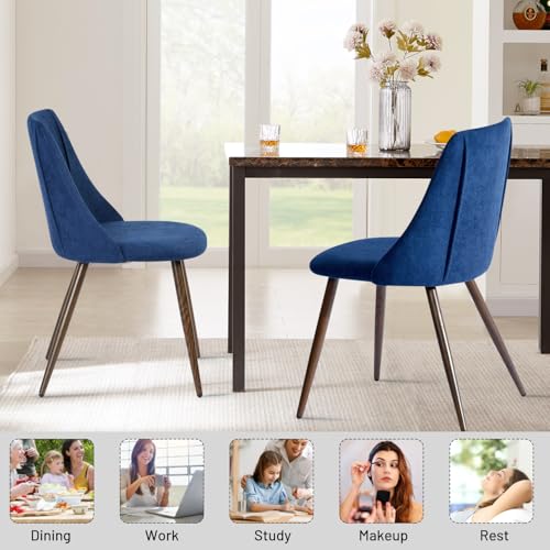 Set of 2 Upholstered Dining Chairs, Dark Blue Accent Chairs for Home and Restaurant