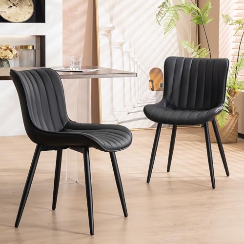 WKGZ INVESTCO Set of 2 Black Upholstered Mid Century Modern Dining Chairs with Metal Legs
