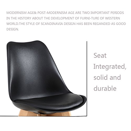 GOTMINSI Set of 2 Modern Dining Chairs - Black Shell Lounge Style with Natural Wood Legs